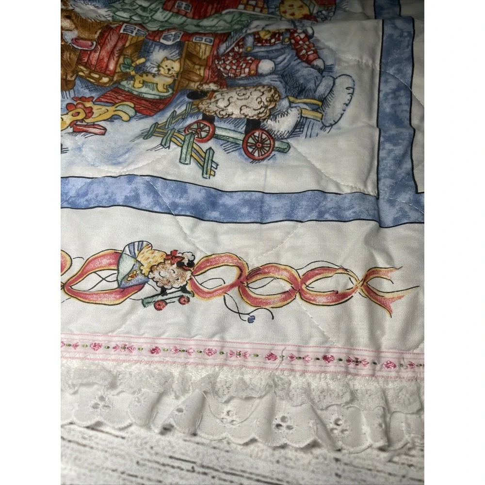 Spring Cotton Panel Victorian Dolls Toys  6 squares Quilt 32W 40L